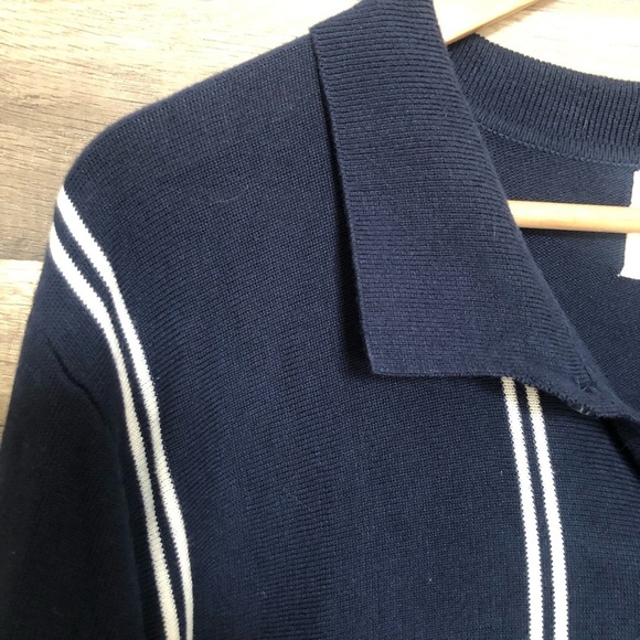 Navy Cotton Button-Up Striped Cardigan XL - Picture 2 of 8